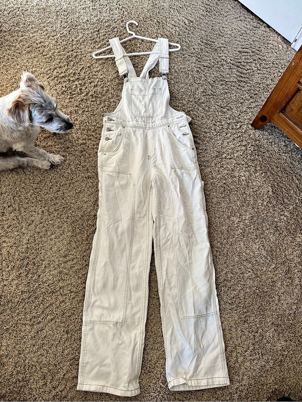 Bershka Straight Leg Overalls in White EU 32